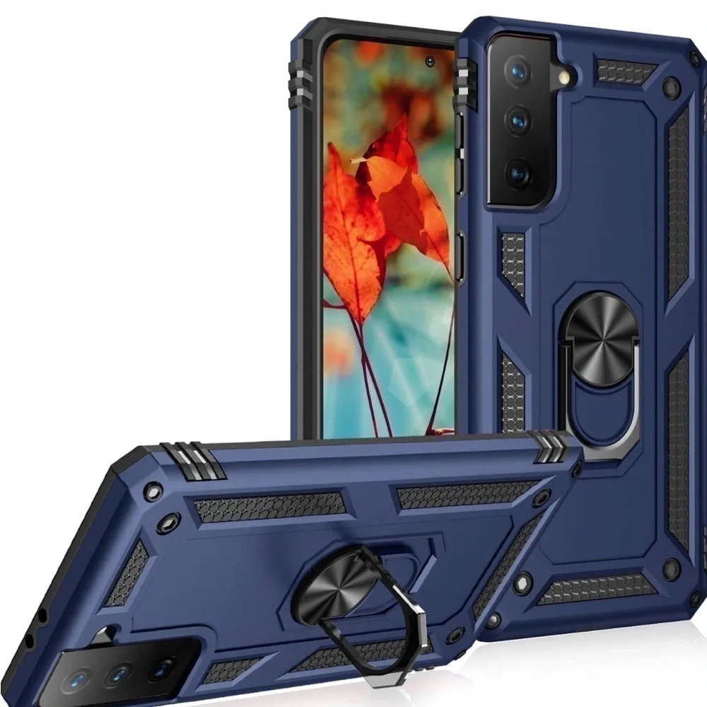 Samsung S21 FE Case with Kickstand and Metal Ring blue Phone Case